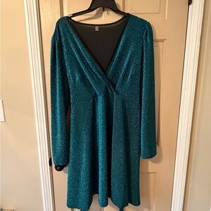 SHEIN Sparkling Teal Long Sleeve Dress